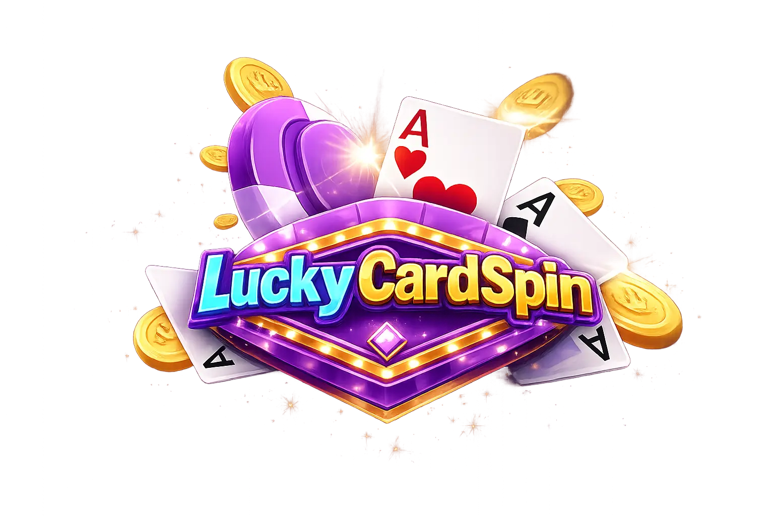Gold-rimmed playing cards and poker chips fanned across the LuckyCardSpin table